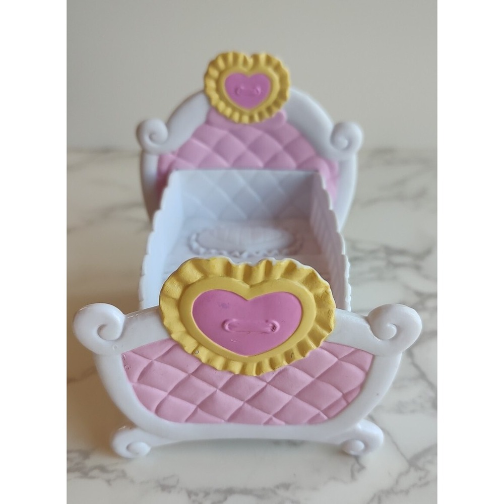 My Little Pony Doll Crib Cradle Baby Bed Hasbro Pink White Hearts Furniture B3